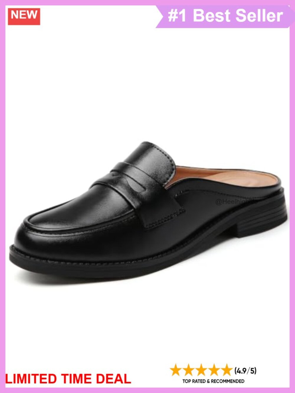 Penny Loafer Mules for Women Leather Slip On Backless Low Heel Shoes
